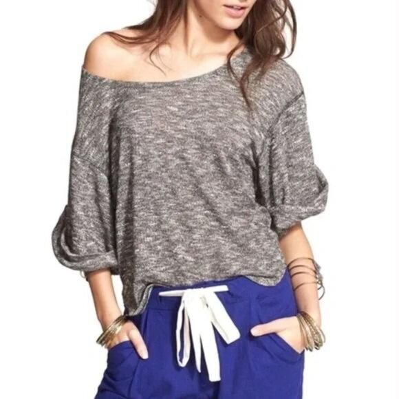 Free People Beach Nani Roll Sleeve Knit Top in Marled Grey Size Small - Picture 3 of 13
